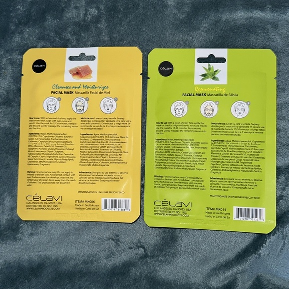 Celavi bundle of two facial sheet masks Aloe Vera and Honey 🍯 New - Picture 2 of 2